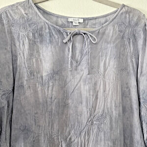 J Jill Pure XL Top Blue Tie Dye Peasant Embroidered Tie Roll Tab Sleeve